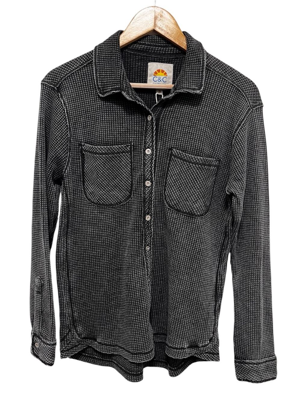 C&C California NWT Mineral Wash Waffle Knit Thermal Button-Down Shirt Size S